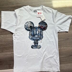 Uniqlo White T-Shirt with Denim Mickey Graphic